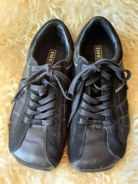 Y2k Rare Vintage Archive Diesel AQUILA Women's Black Leather Sneakers Shoes 7